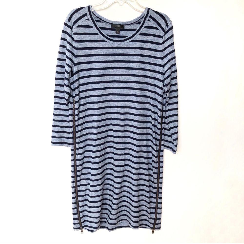 J Crew Striped Knit Dress Small Blue White Nautical Coastal Casual